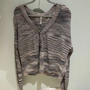 Free People variegated grey and brown cotton V-neck sweater EUC